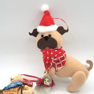 3 Dog Puppy Christmas Holiday Tree Ornaments  Plush & Resin